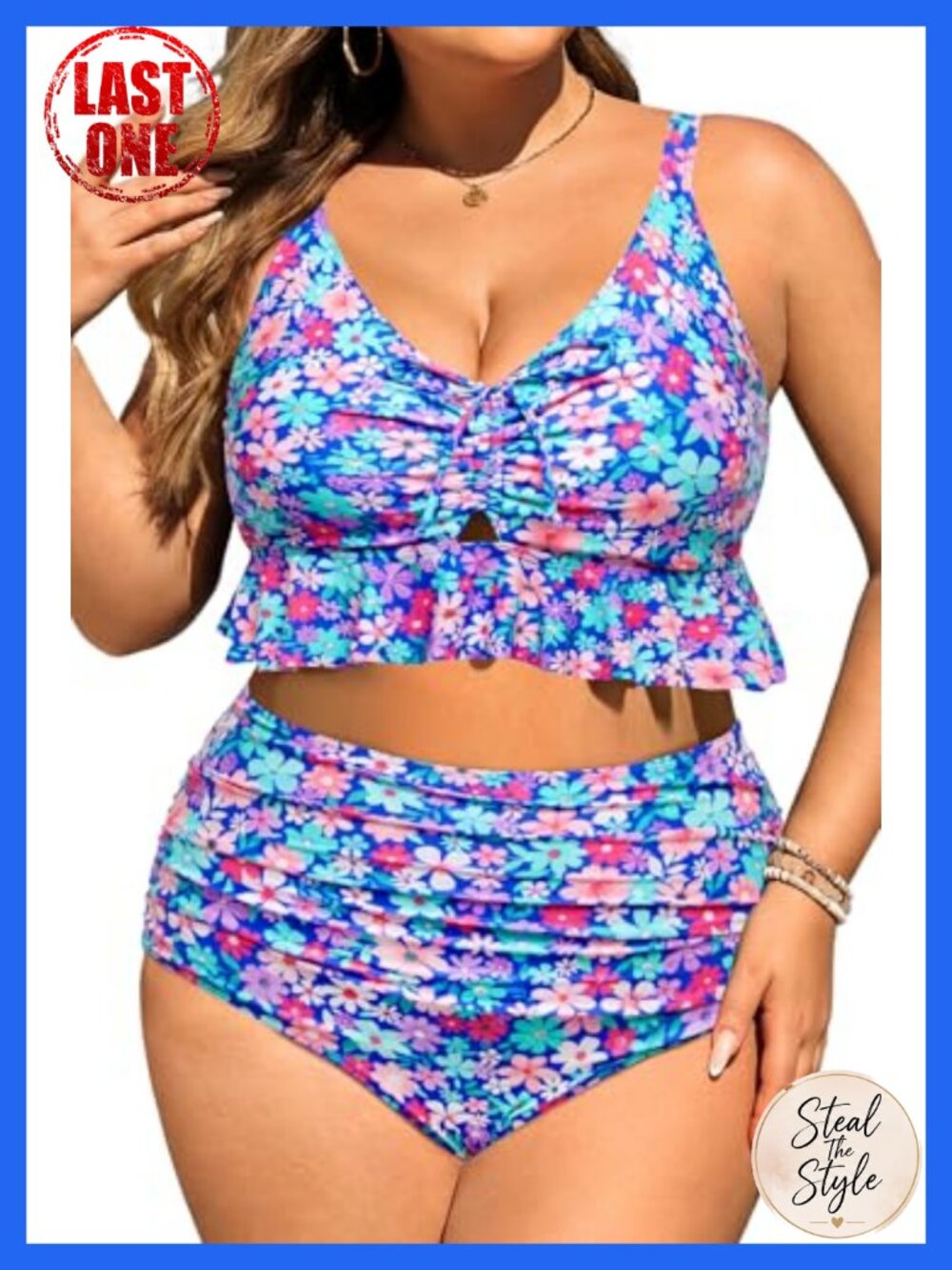 Plus Size Ruffle Bikini Set High Waisted Tummy Control Swimwear Adjustable
